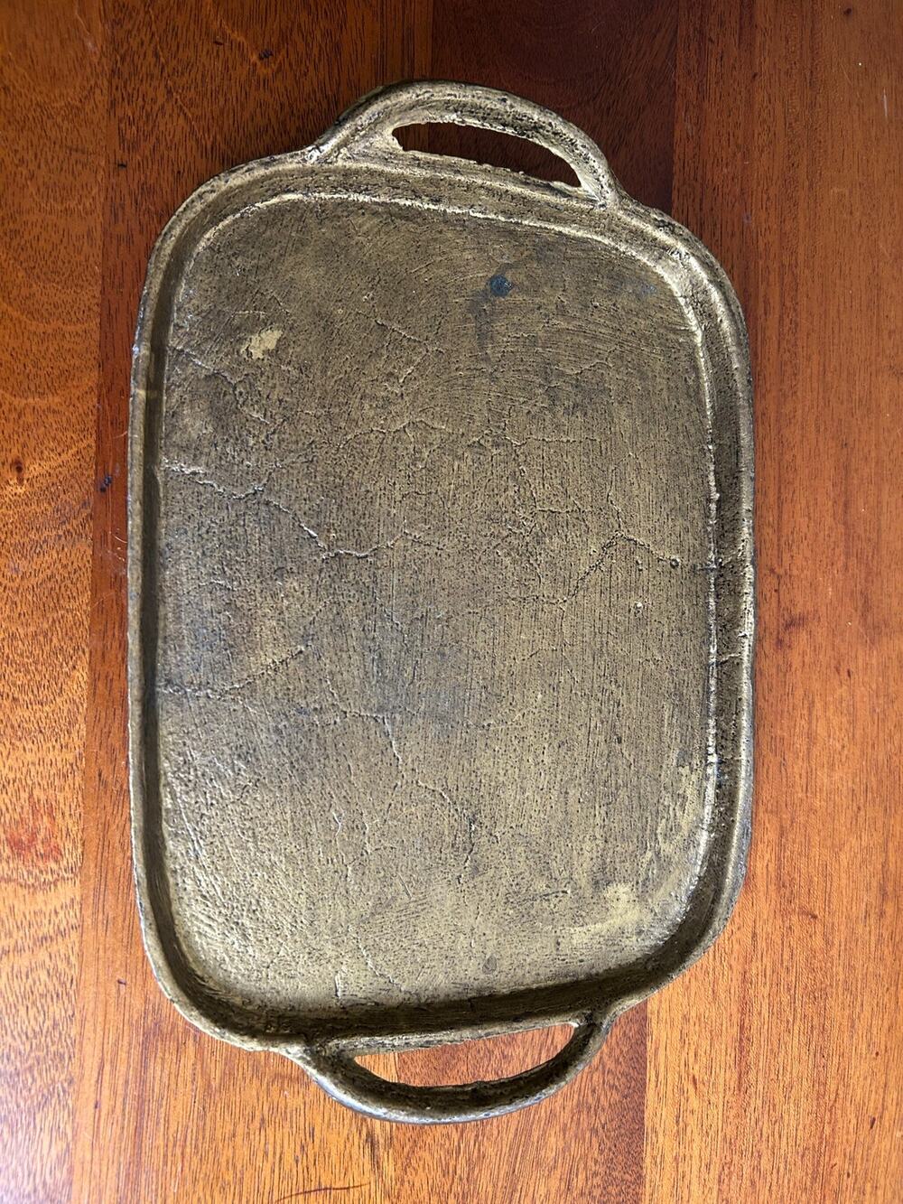 Vintage Heavy Metal Gold Tray | Rustic Gold Decorative Serving Tray | 12" x 8 "